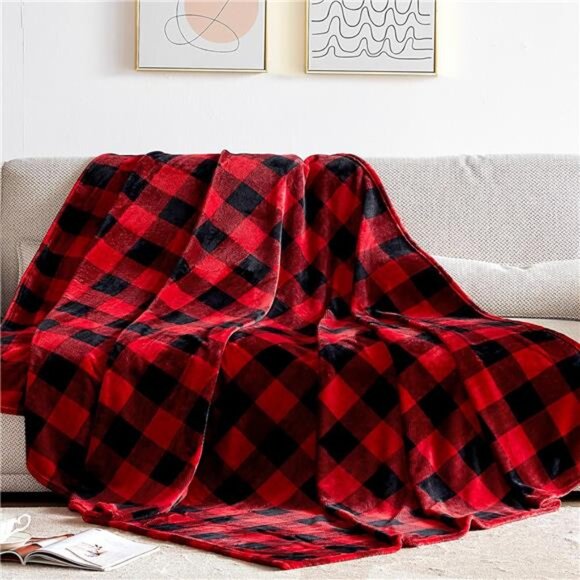 Fleece Throw Blankets, Buffalo Plaid Throw Blanket for Couch Sofa Bed, Soft Warm - Picture 2 of 8